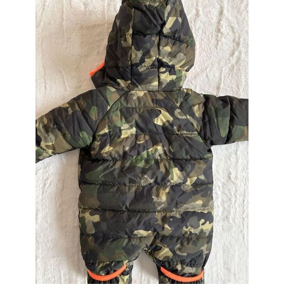 NIKE Baby Boy Full-Zip Hooded Camo Puffer Snowsuit Orange Fleece Lined- 3M - Picture 6 of 6